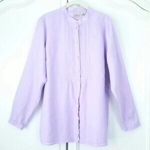 L.L. Bean Lavender Linen Long Sleeve Button Front Top Womens Large